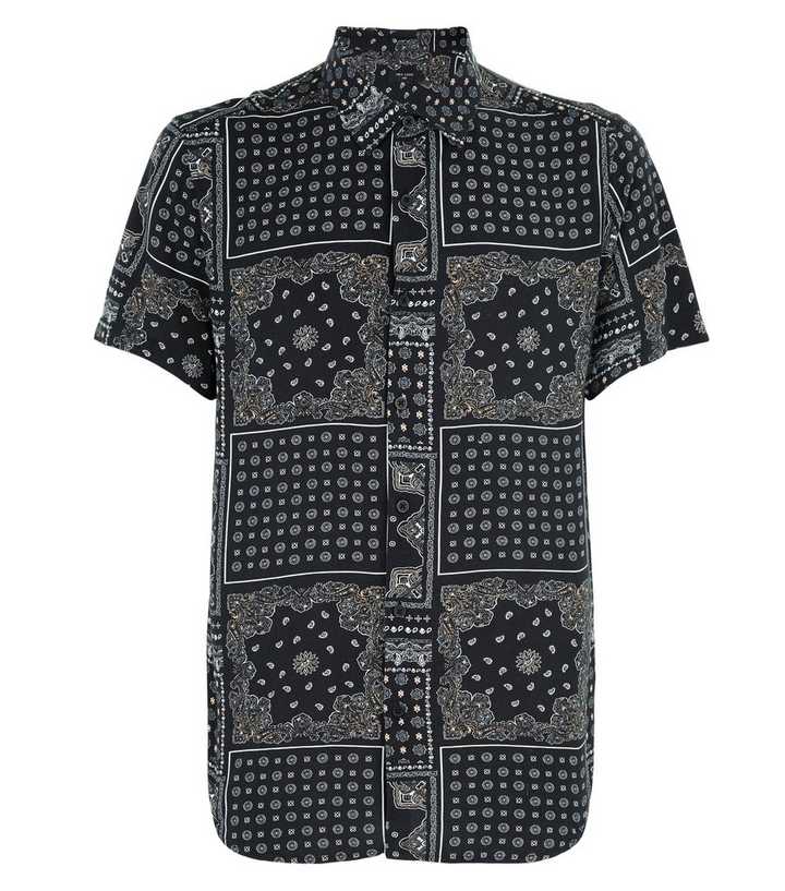 New Look short sleeve bandana print shirt in black