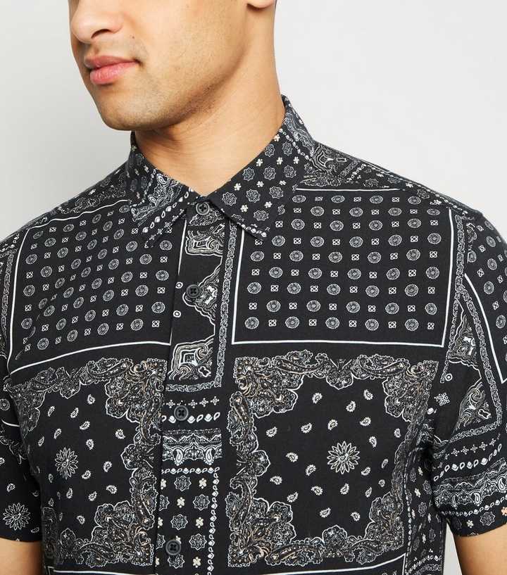 New Look short sleeve bandana print shirt in black