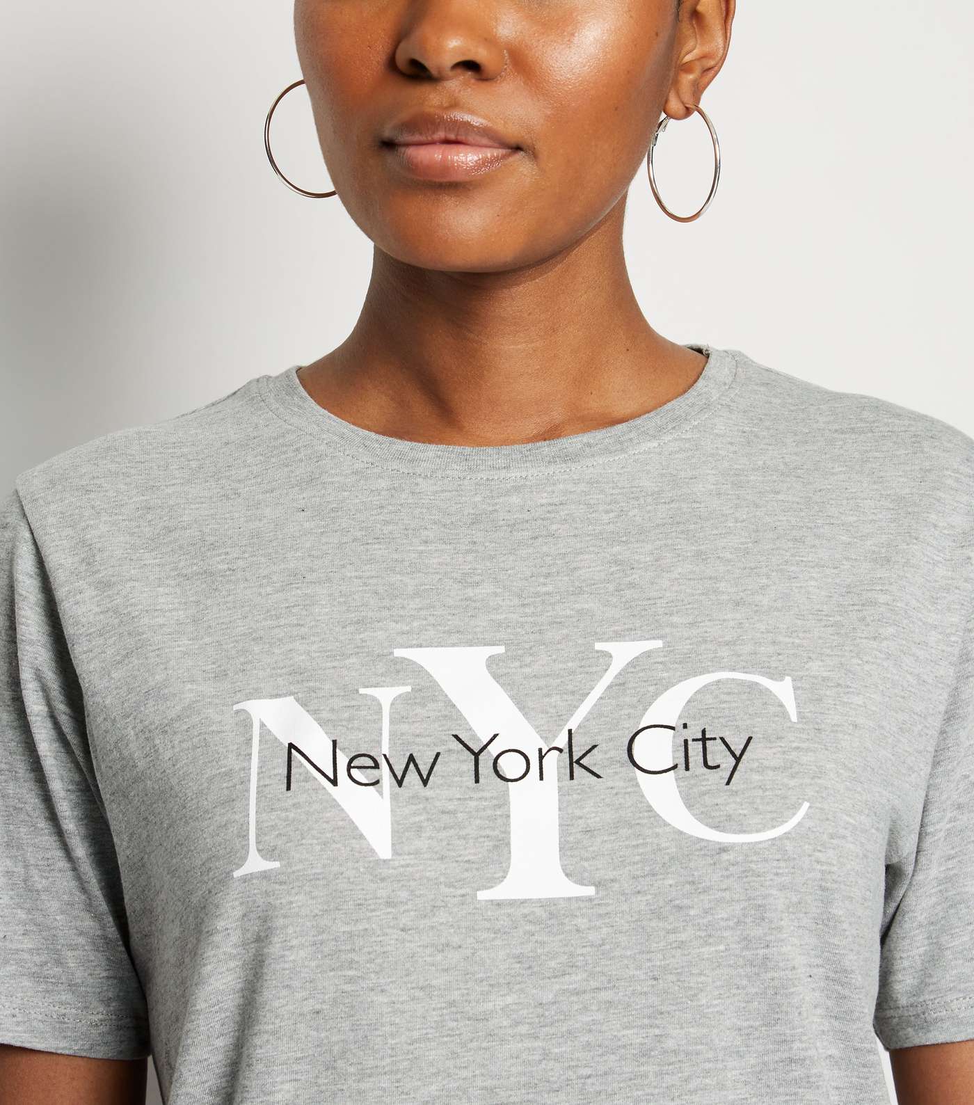 Grey Marl NYC Slogan T-Shirt Image 5