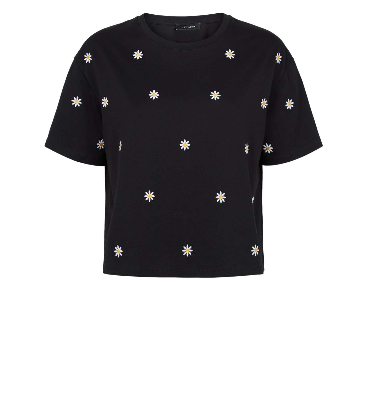 Black Daisy Embroidered Boxy T-Shirt Image 4