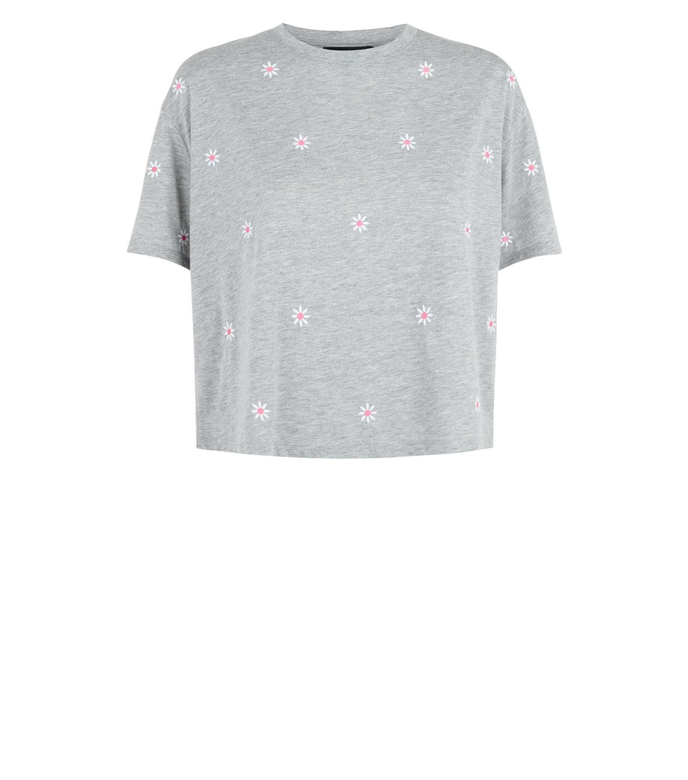 Grey Daisy Embroidered Boxy T-Shirt Image 4