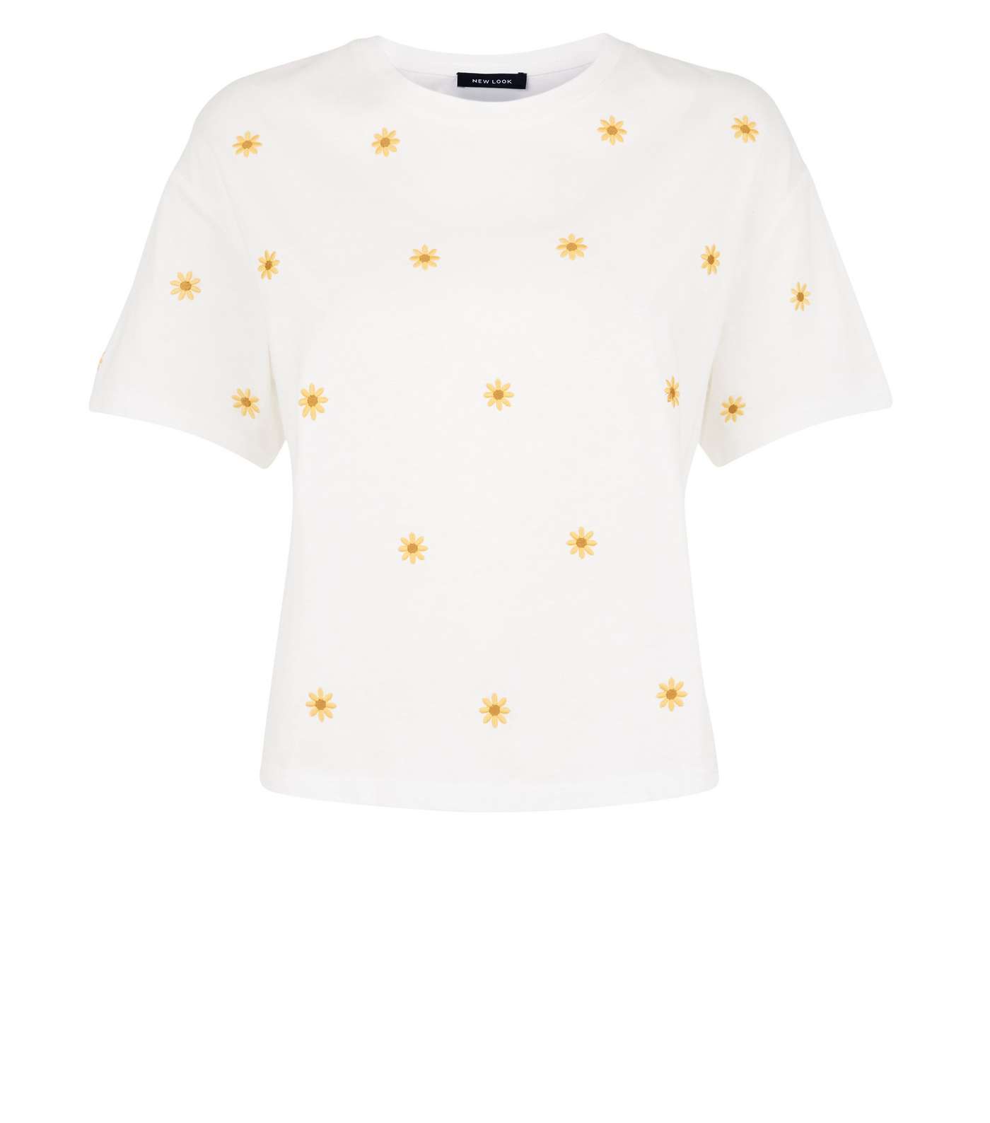 White Daisy Embroidered Boxy T-Shirt Image 4