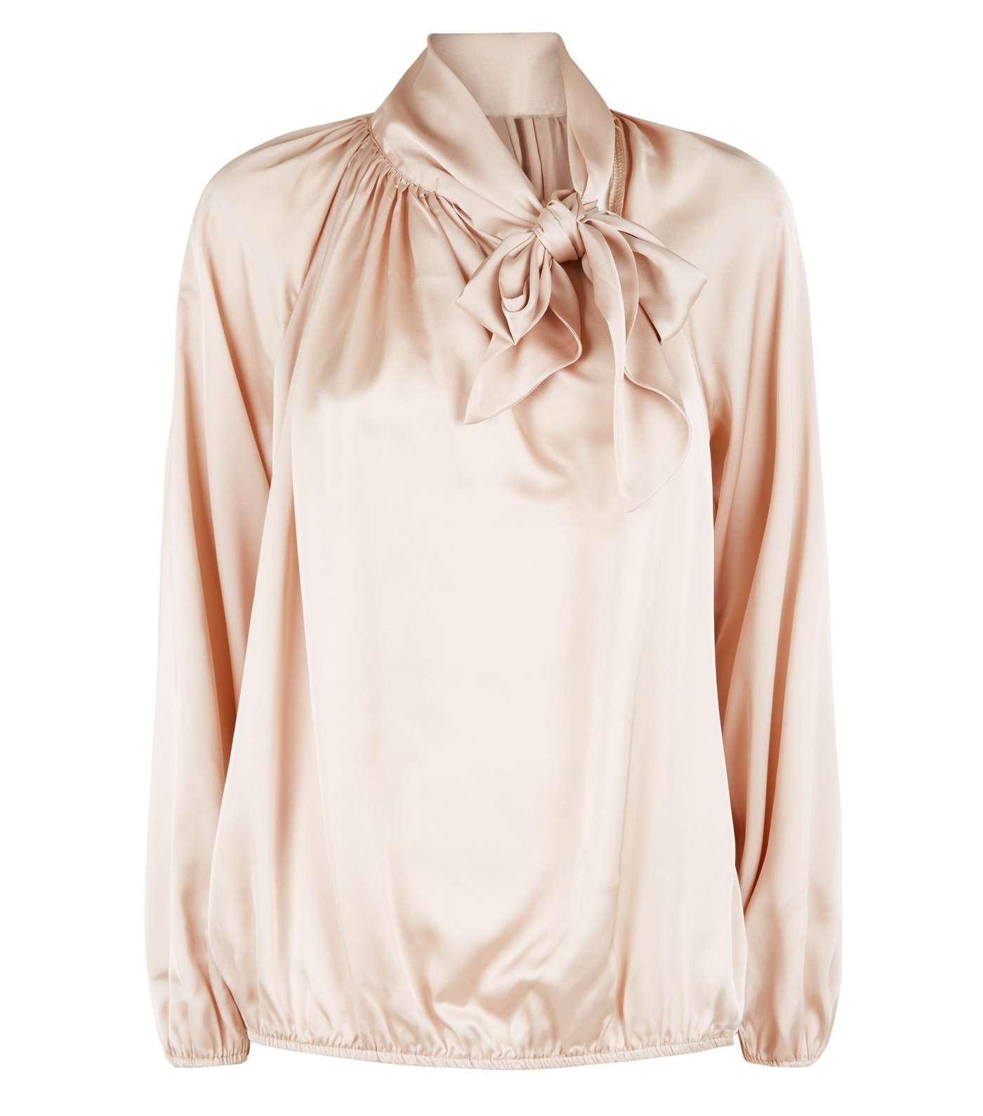 Cameo Rose Pale Pink Satin Tie Neck Blouse Image 4