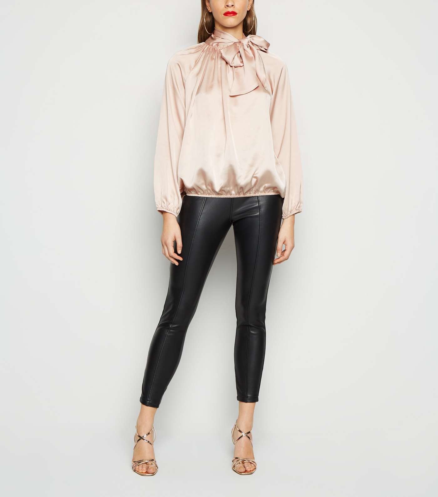 Cameo Rose Pale Pink Satin Tie Neck Blouse Image 2