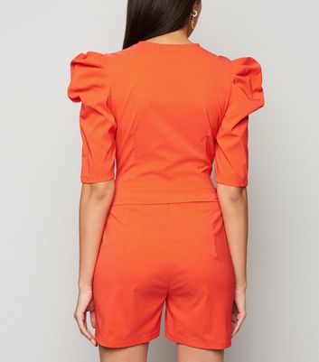 Pink Vanilla Bright Orange Button Front Playsuit | New Look
