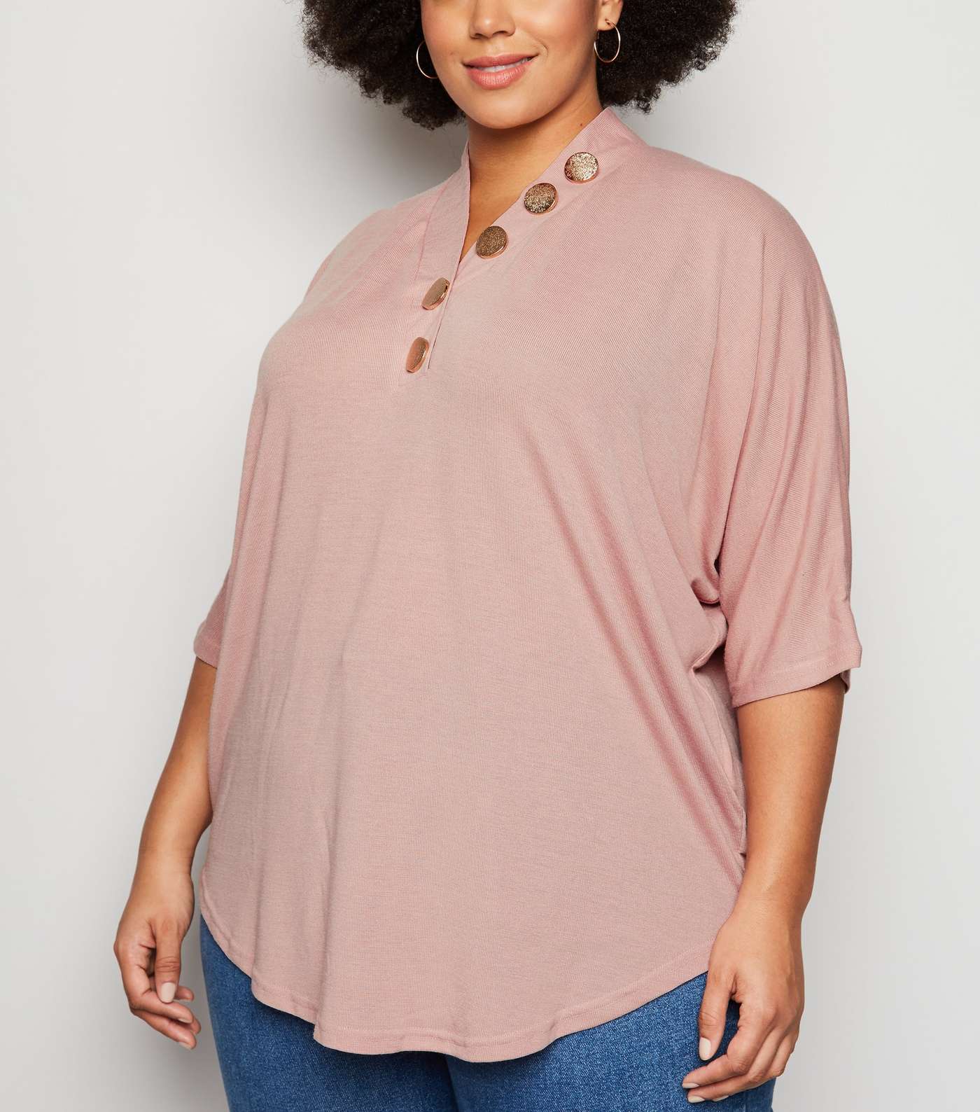 Blue Vanilla Curves Mid Pink Button Top