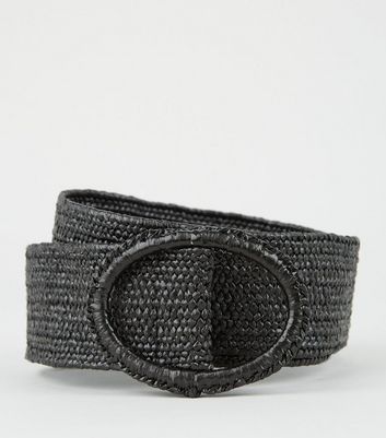 Black Straw Effect Stretch Belt | New Look
