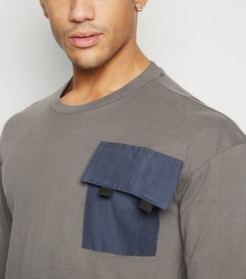 Image of Only & Sons Dark Grey Pocket Long Sleeve T-Shirt New Look