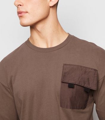 Image of Only & Sons Dark Brown Pocket Long Sleeve T-Shirt New Look