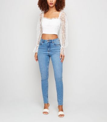 Image of White Spot Mesh Puff Sleeve Crop Top New Look