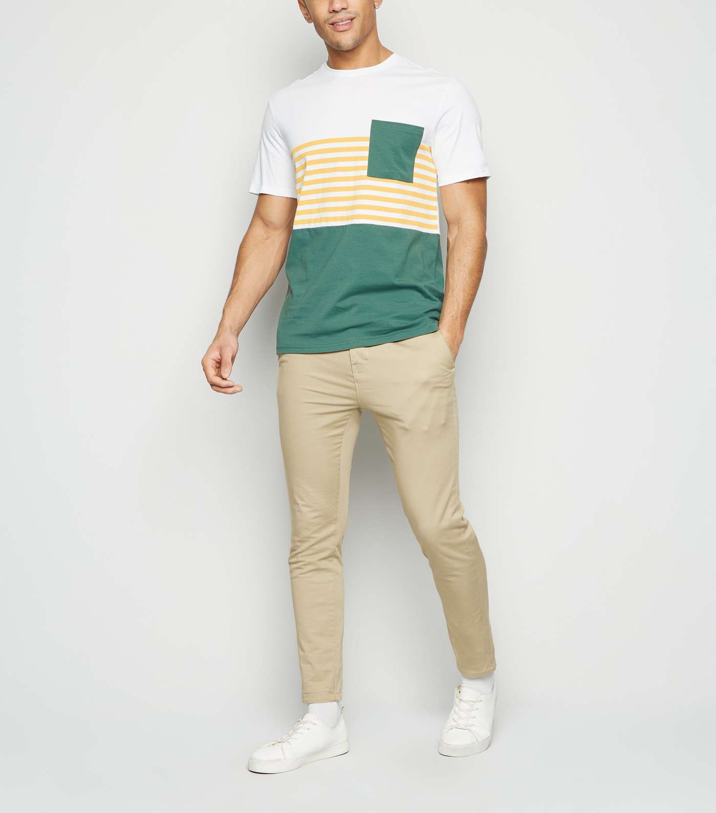Only & Sons Green Stripe Colour Block T-Shirt Image 2