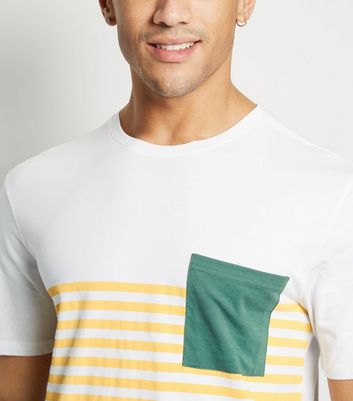 Image of Only & Sons Green Stripe Colour Block T-Shirt New Look