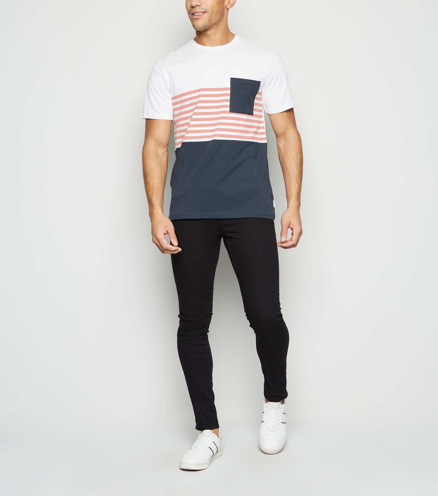 Only & Sons Navy Stripe Colour Block T-Shirt Image 2