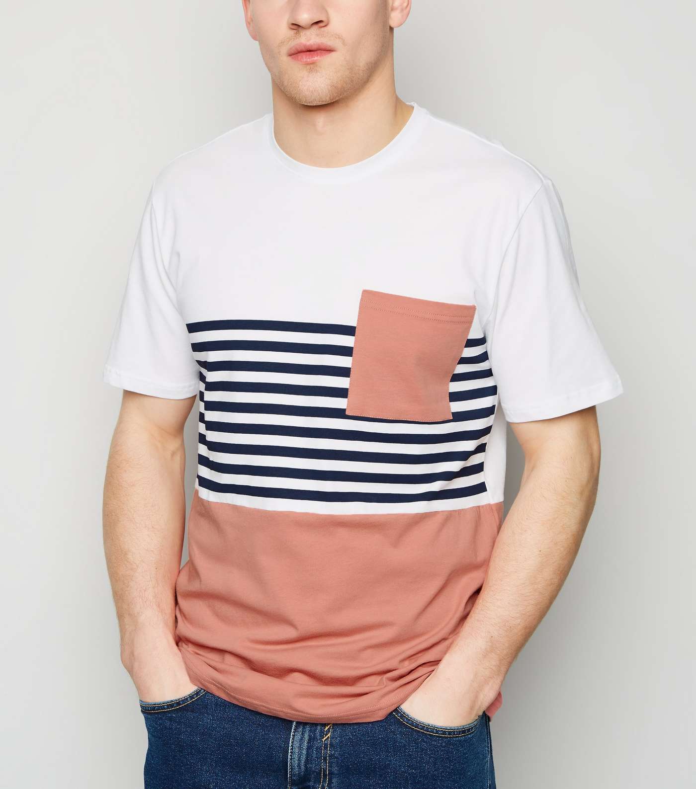 Only & Sons Mid Pink Stripe Colour Block T-Shirt