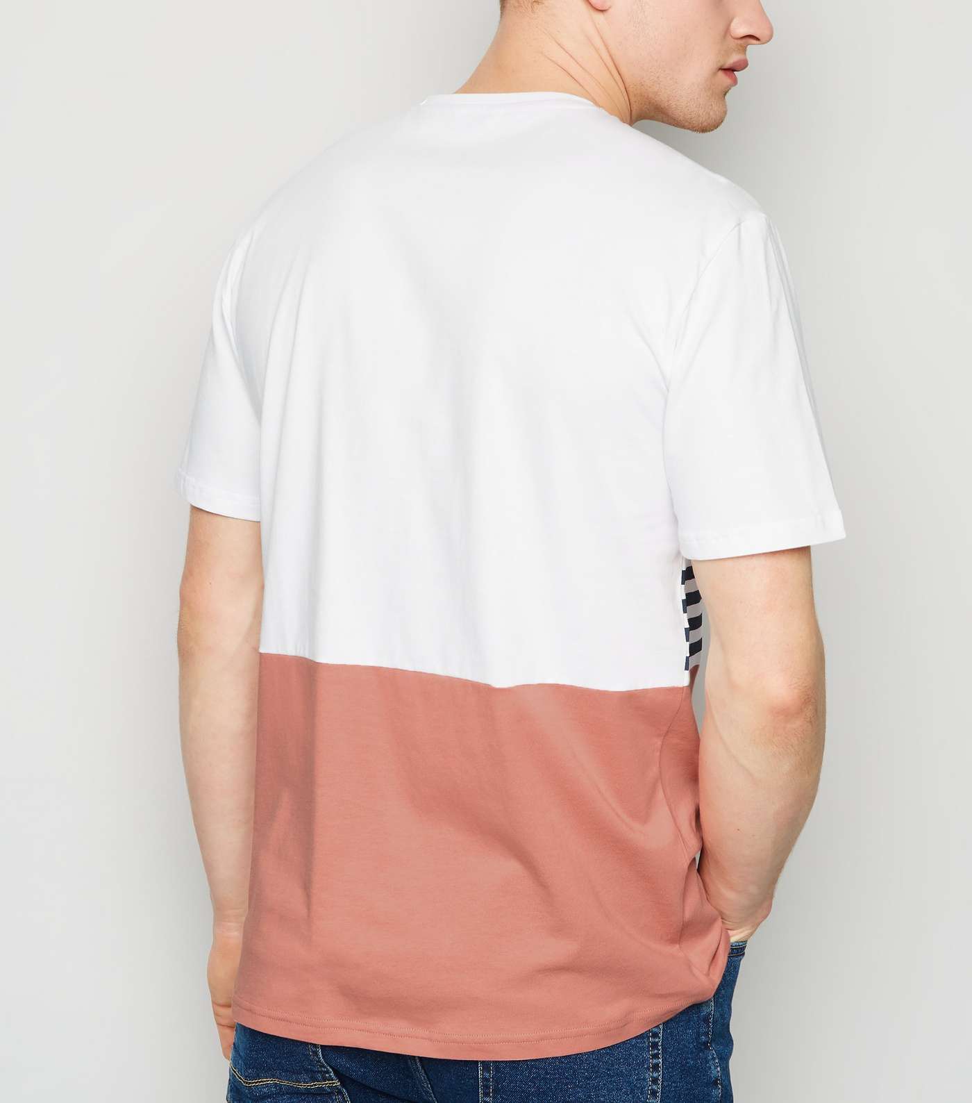 Only & Sons Mid Pink Stripe Colour Block T-Shirt Image 3