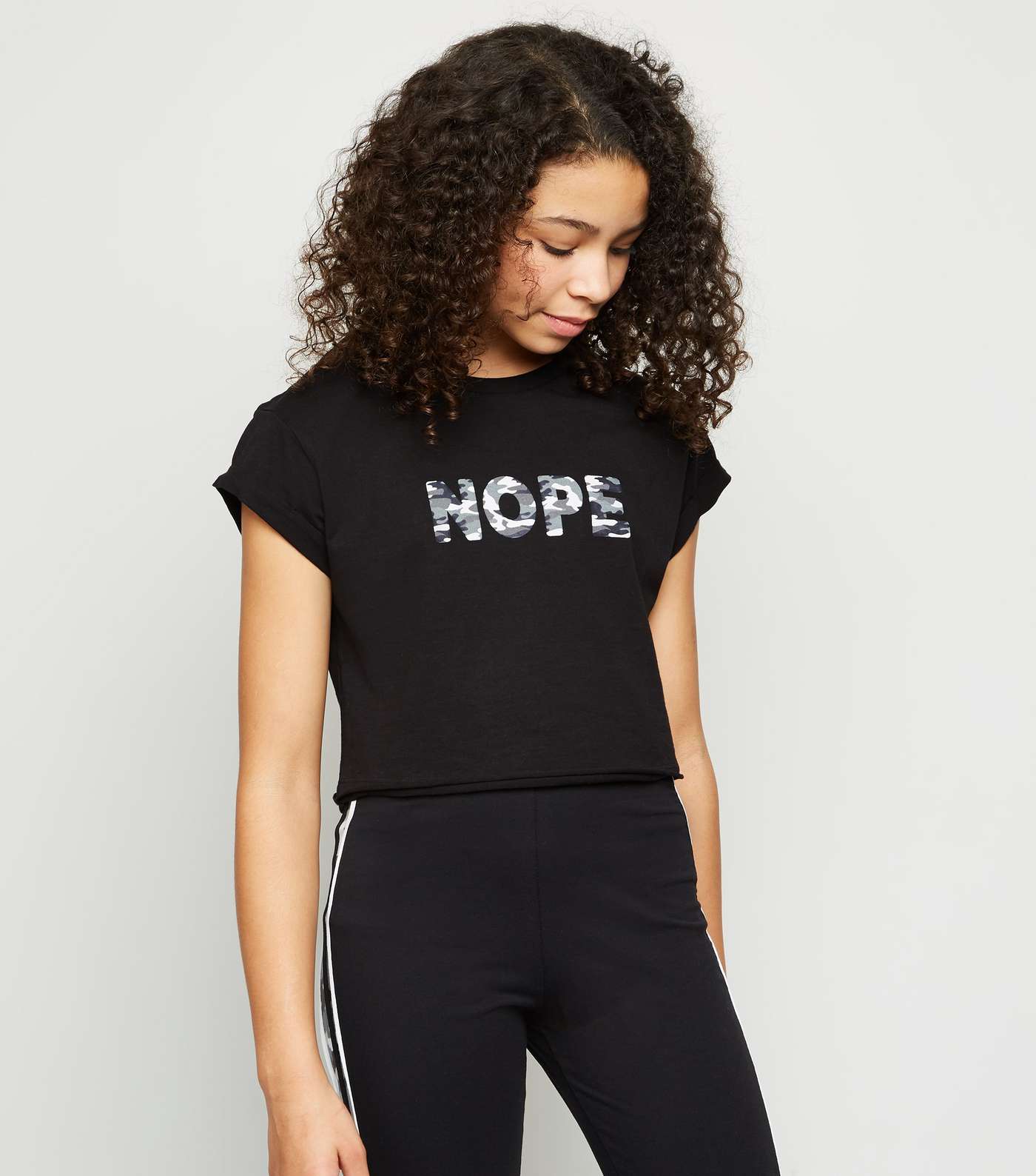 Girls Black Camo Hope Slogan T-Shirt