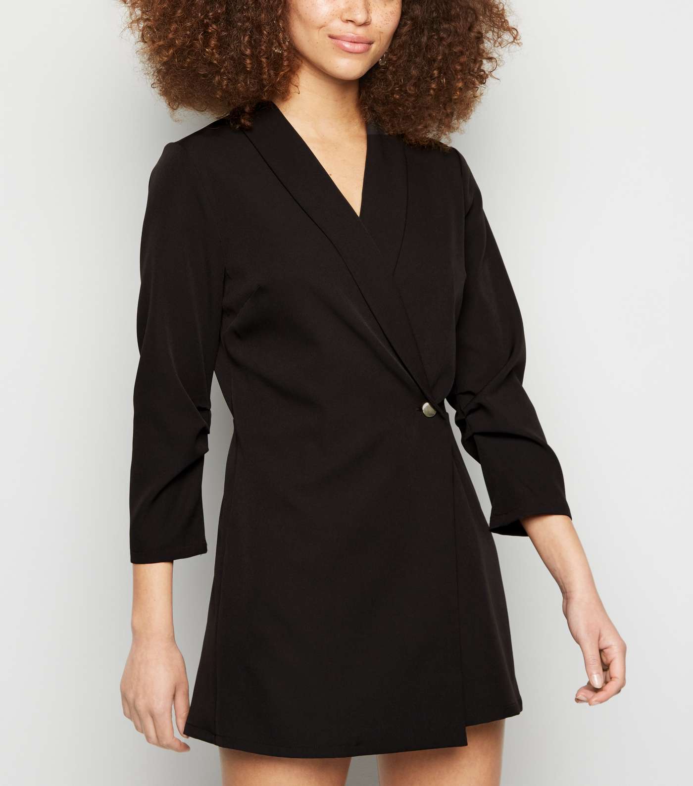 Black Collared Button Up Tuxedo Wrap Playsuit