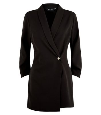 Image of Black Collared Button Up Tuxedo Wrap Playsuit New Look