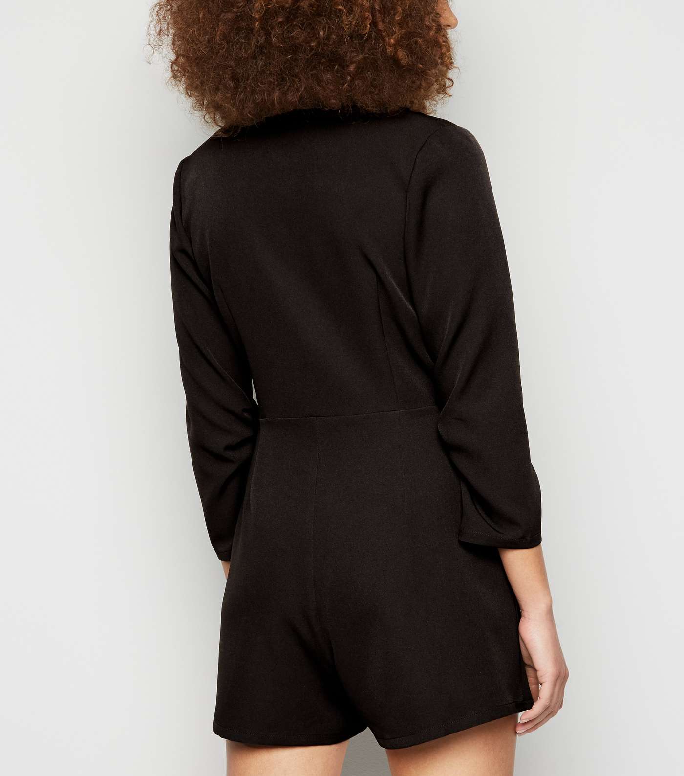 Black Collared Button Up Tuxedo Wrap Playsuit Image 3