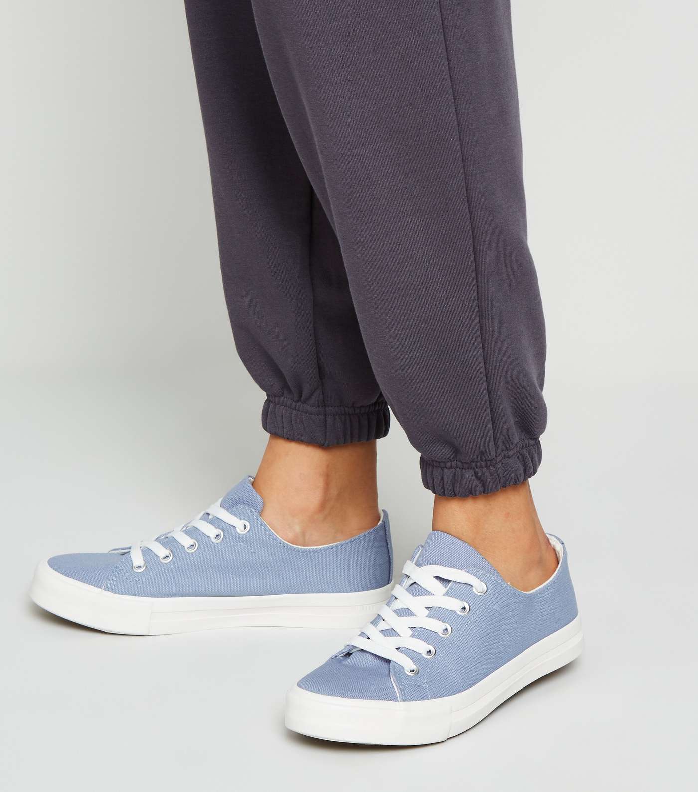 Girls Pale Blue Canvas Trainers Image 2