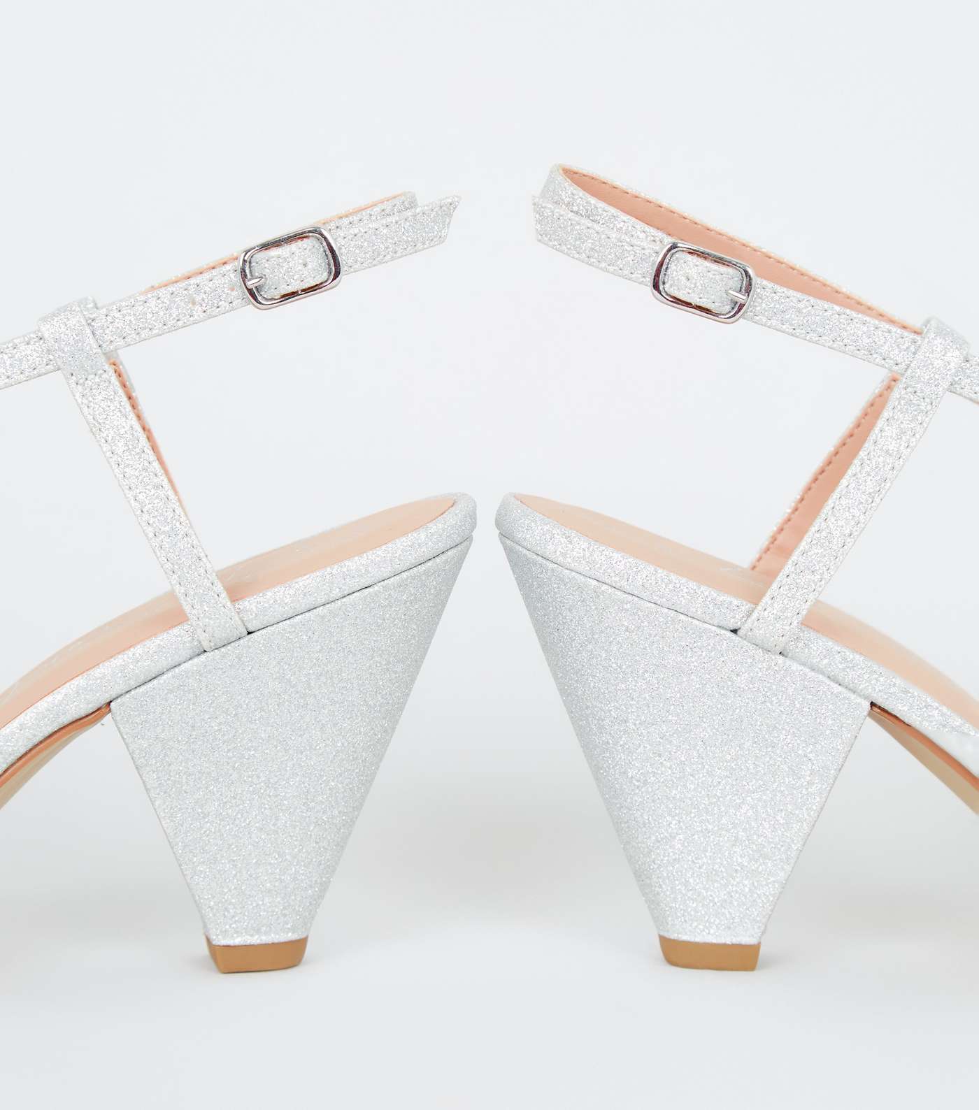 Wide Fit Silver Glitter Strappy Cone Heels Image 3