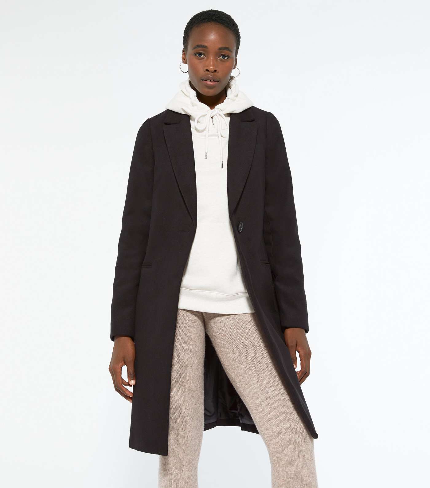 Tall Black Revere Collar Long Coat Image 2