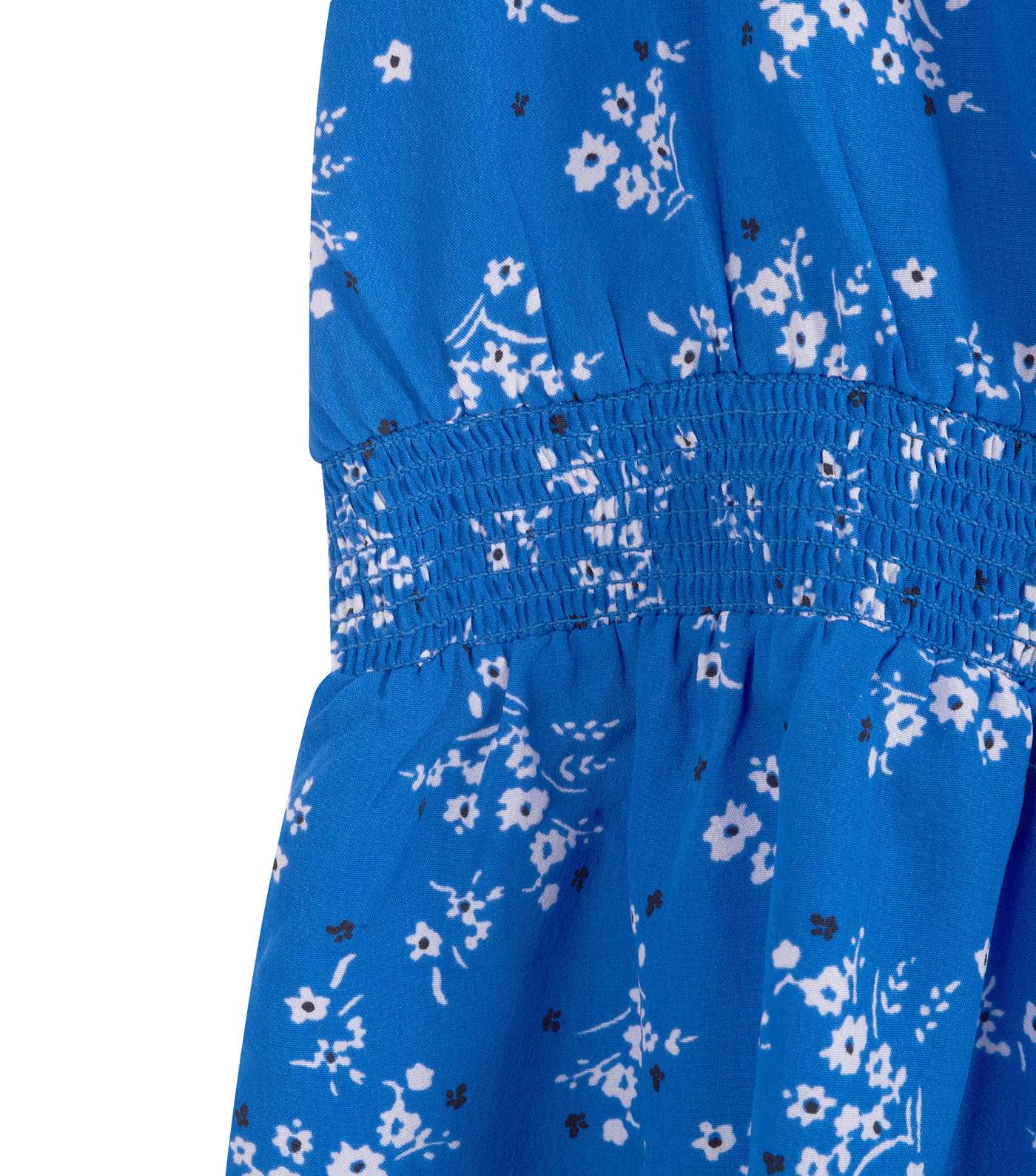 Girls Blue Floral Shirred Waist Playsuit Image 3