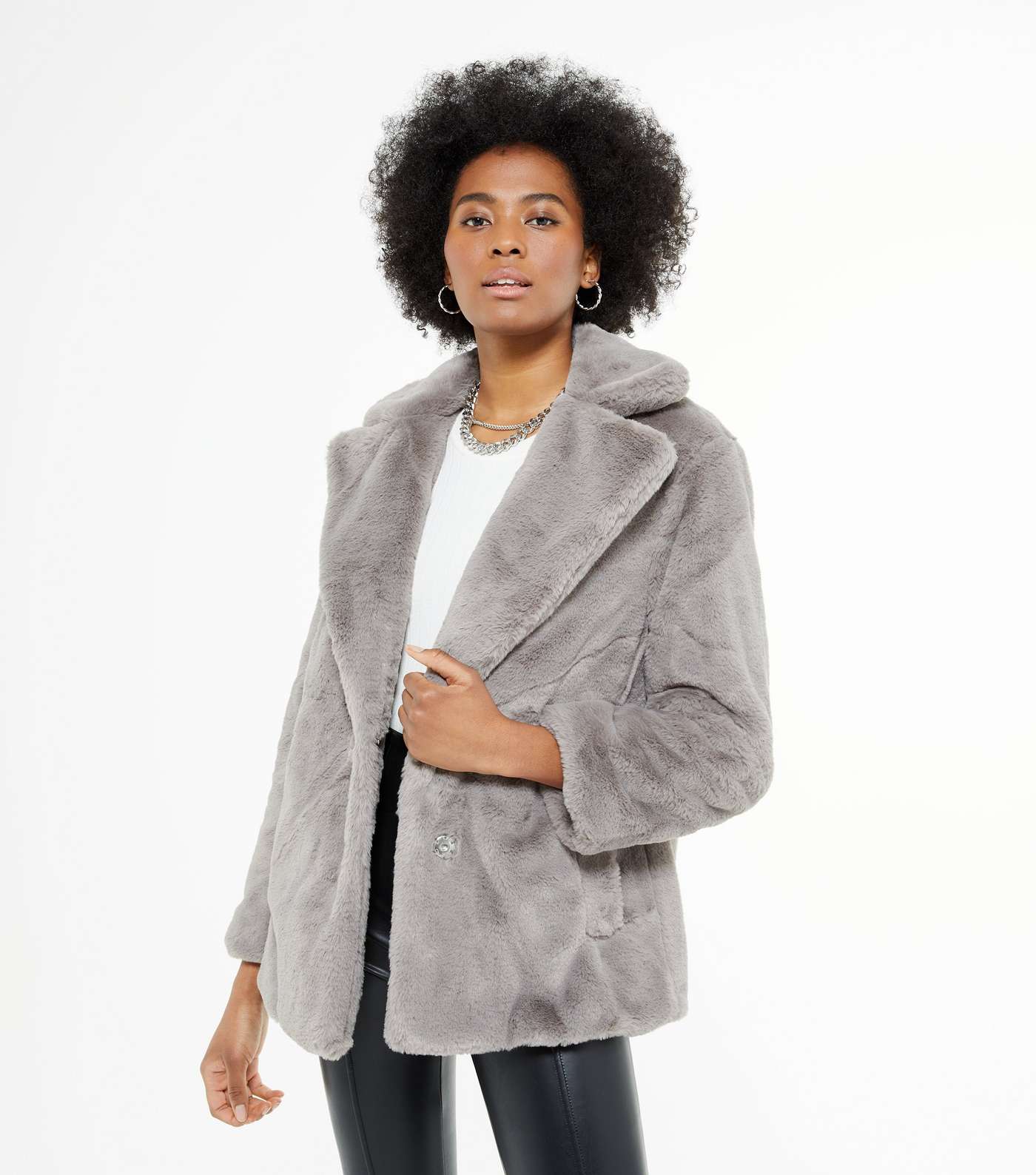 Dark Grey Faux Fur Coat