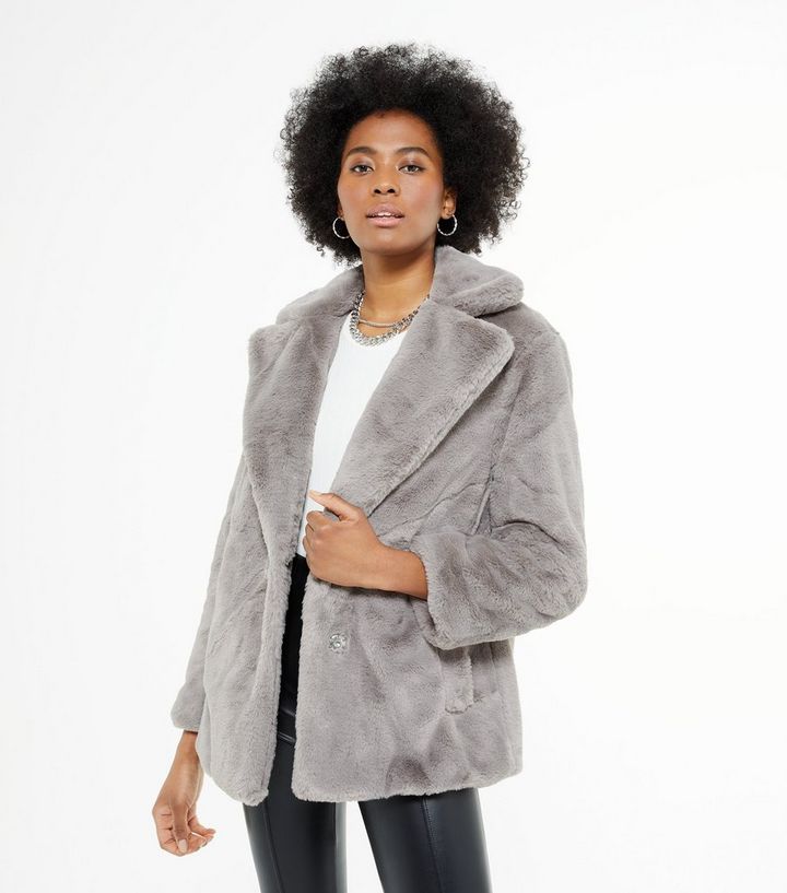 Tall Dark Grey Faux Fur Coat New Look, Next Grey Faux Fur Coat