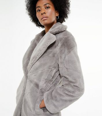 new look dark grey faux fur coat