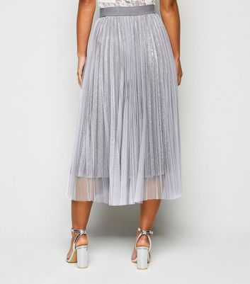 Petite silver 2024 pleated midi skirt