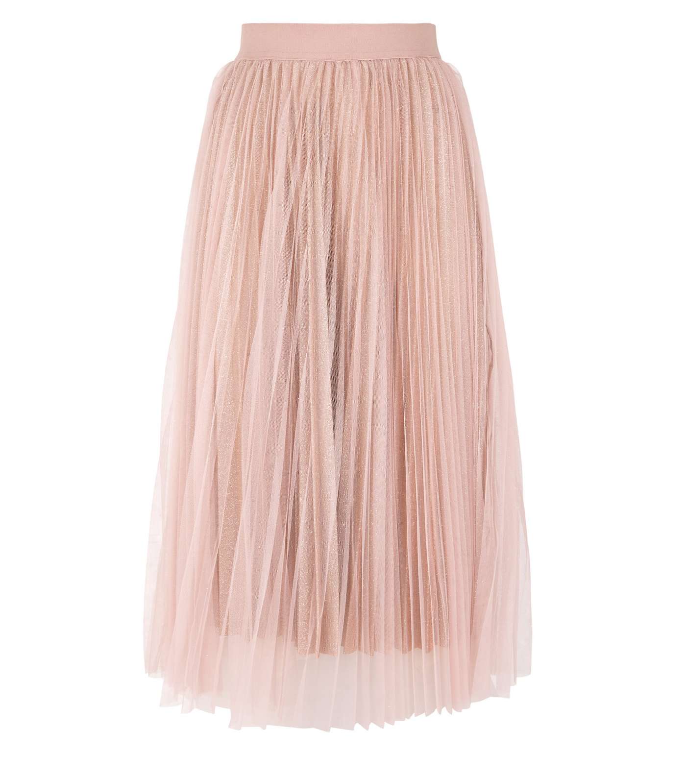 Petite Pale Pink Glitter Mesh Pleated Midi Skirt  Image 4