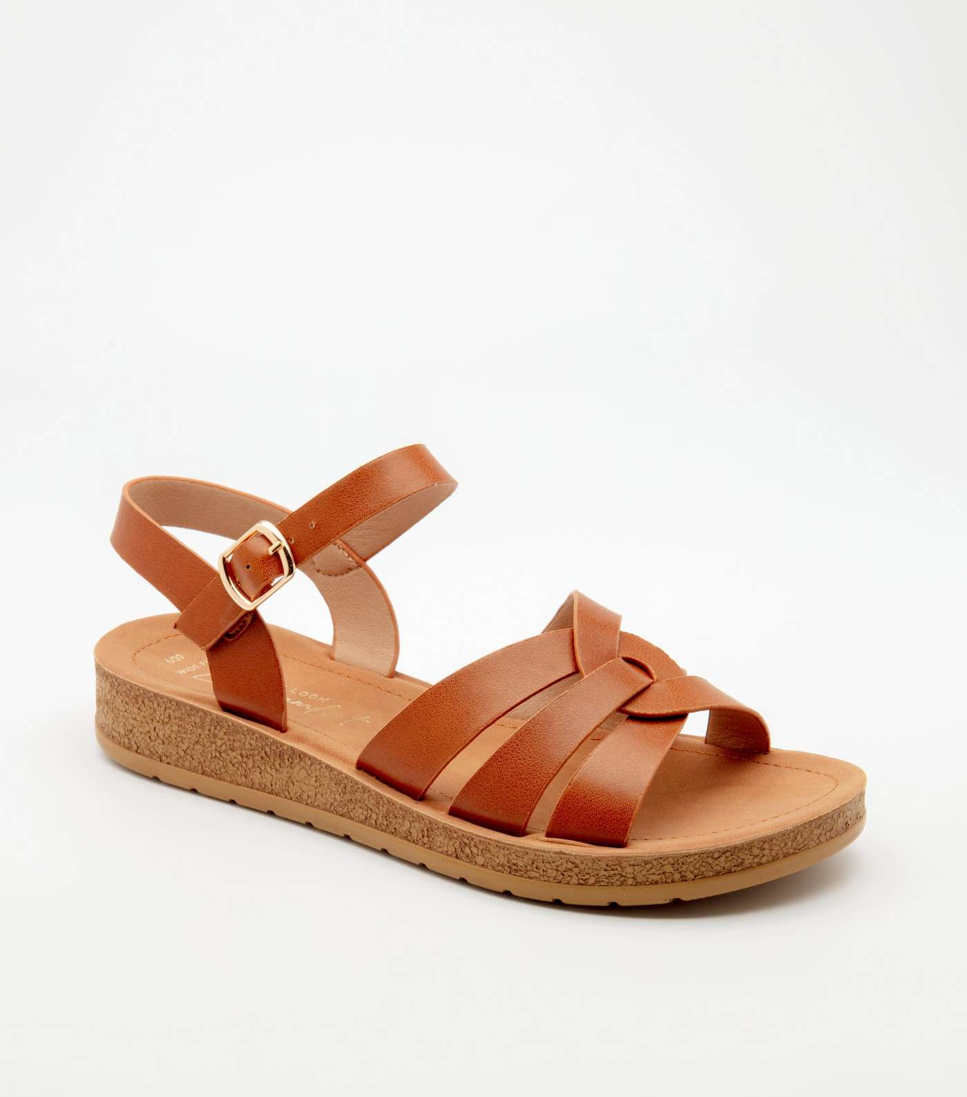 Wide Fit Tan Woven Strap Chunky Sandals