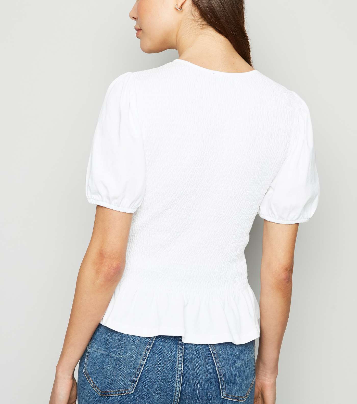 White Shirred Peplum Hem T-Shirt Image 3