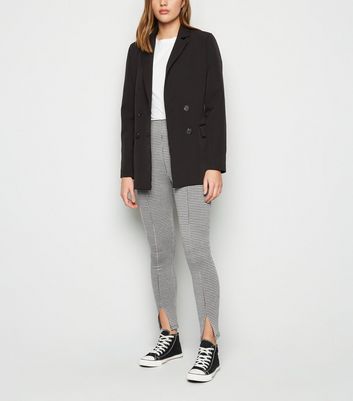 Black Dogtooth Split Front Leggings 