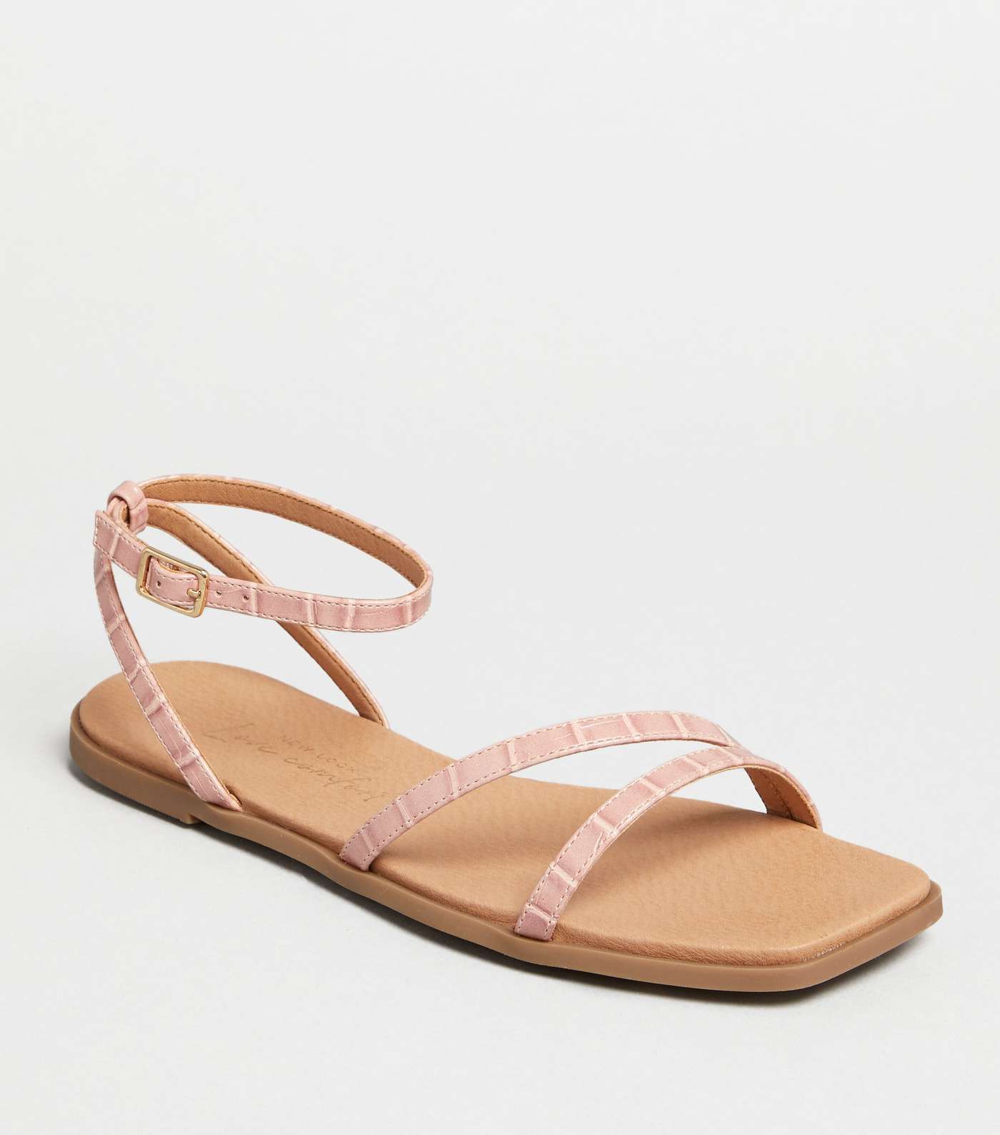 Pink Faux Croc Strappy Square Toe Sandals