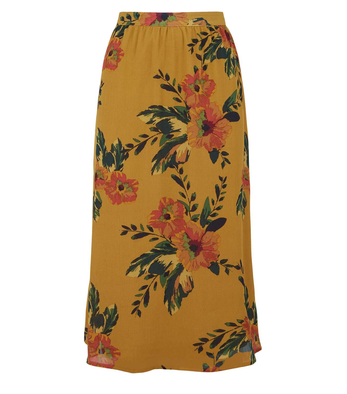 JDY Yellow Floral Chiffon Midi Skirt Image 4