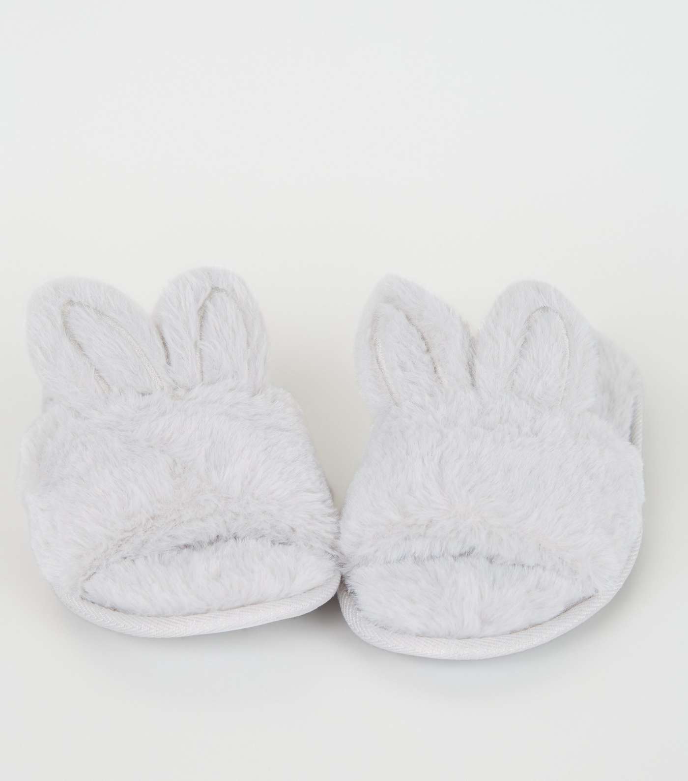Grey Faux Fur Bunny Ear Slipper Sliders Image 3