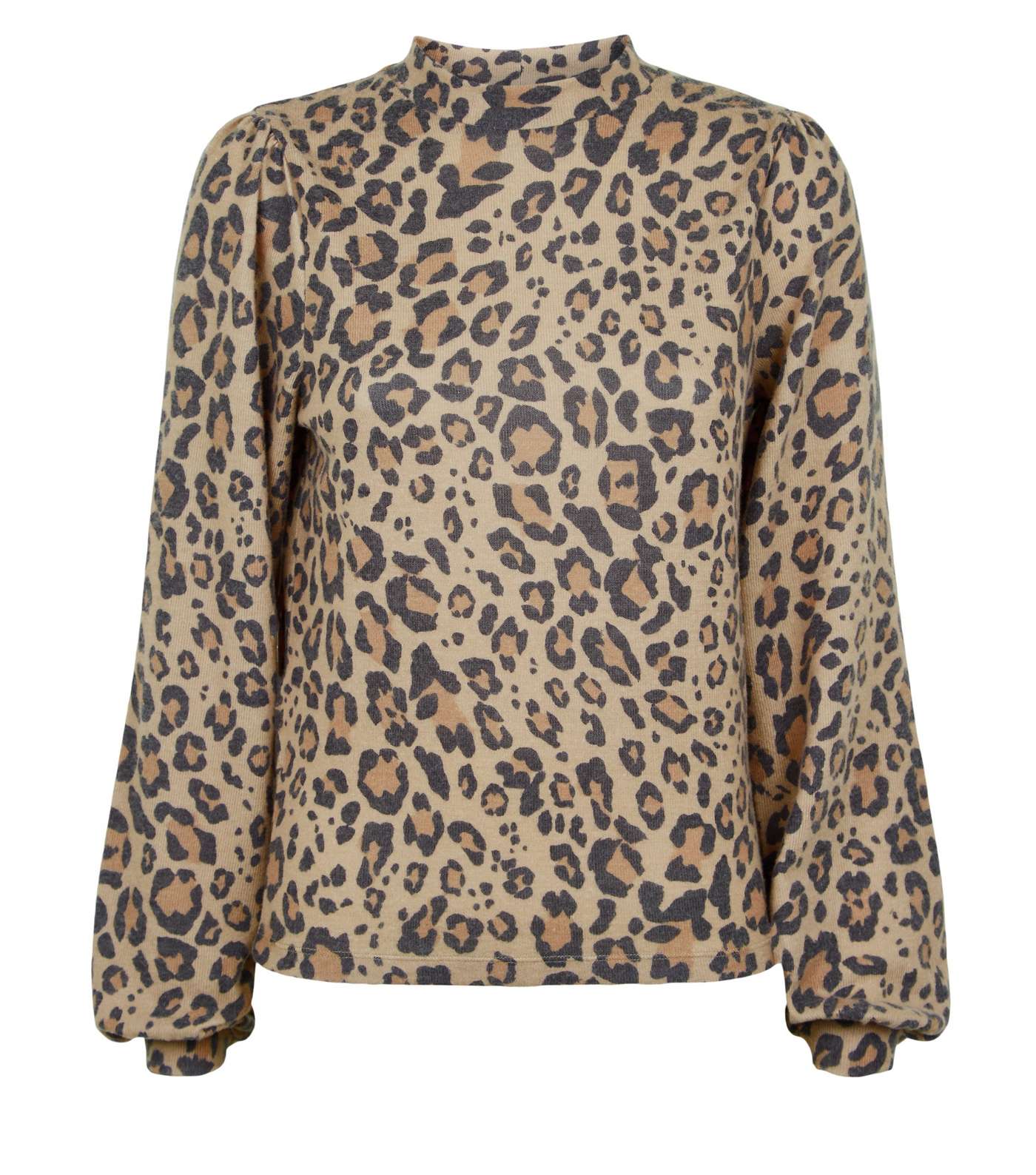 Brown Leopard Print Fine Knit Puff Sleeve Top Image 4