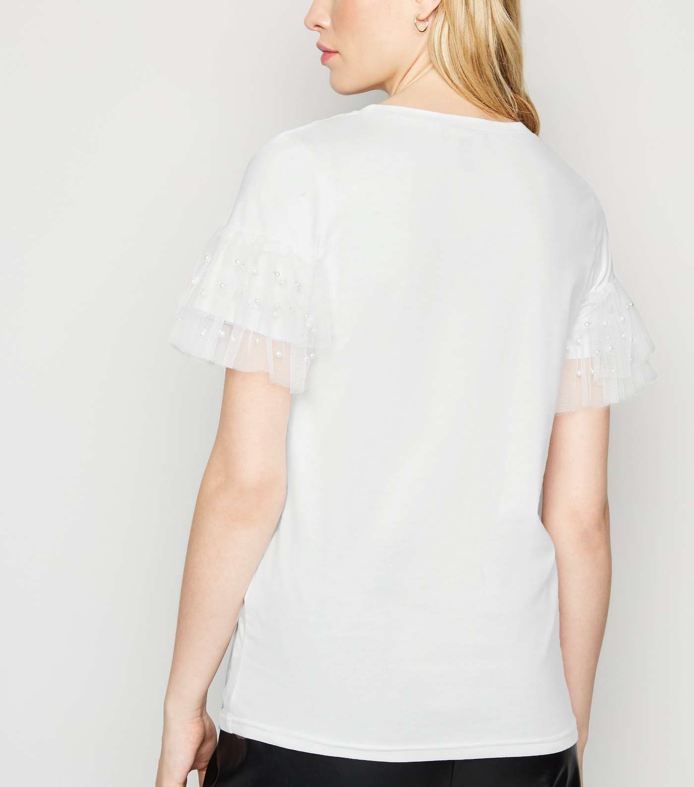 White Faux Pearl and Mesh Trim Top Image 3