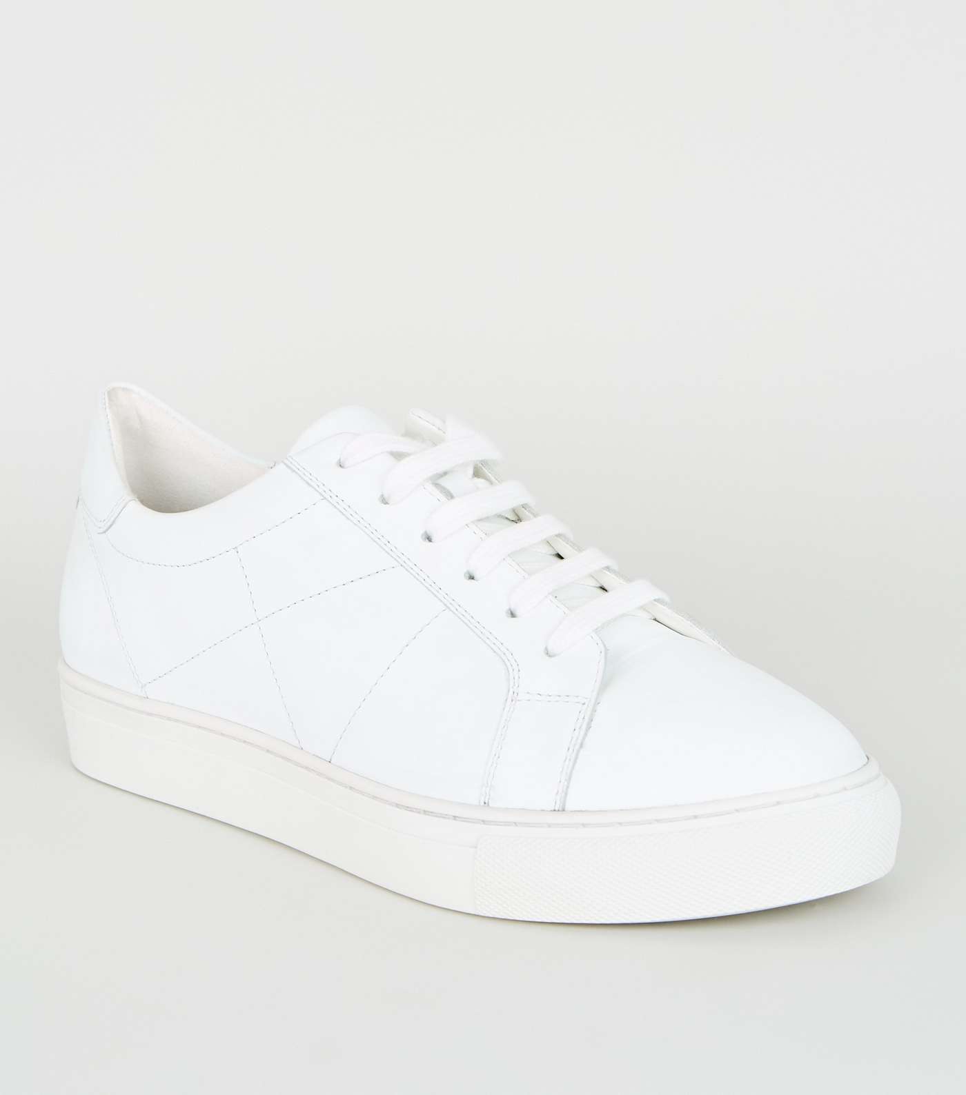 White Leather Seam Detail Lace Up Trainers