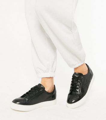 black leather lace up trainers