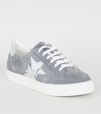 Grey Suede Metallic Star Side Lace Up 