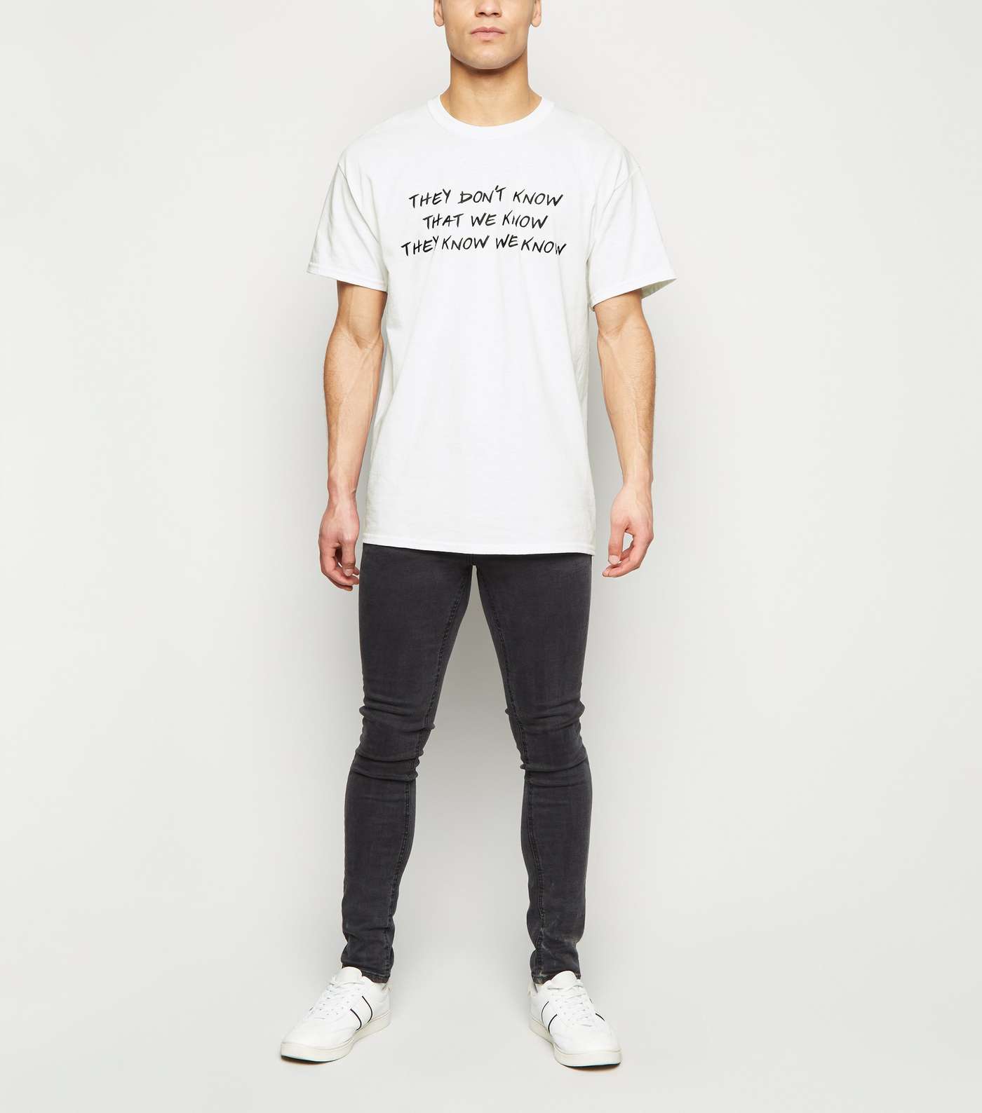 White They Know Friends Slogan T-Shirt Image 2