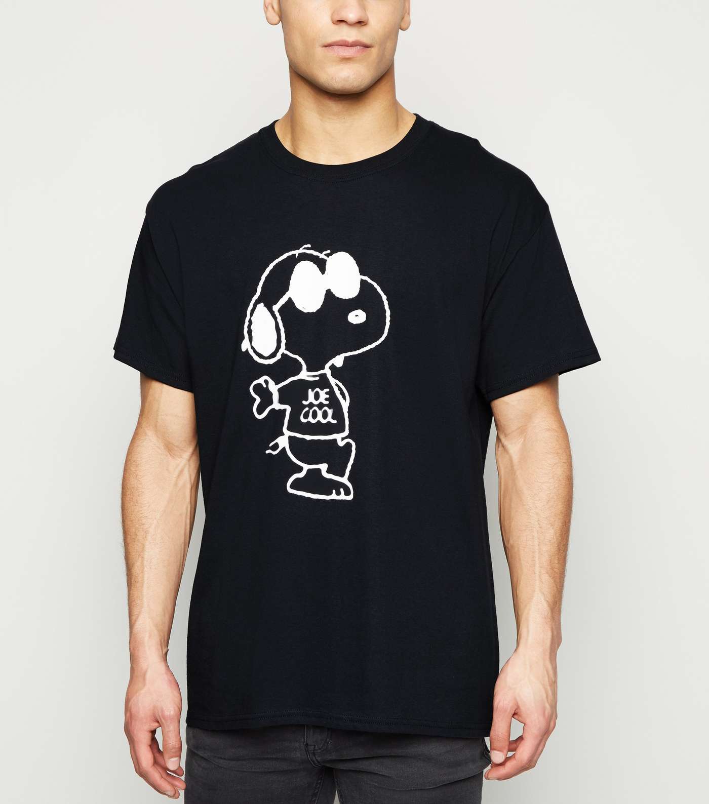 Black Snoopy Print Short Sleeve Oversized T-Shirt