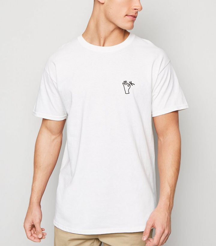 White Ok Print T Shirt New Look