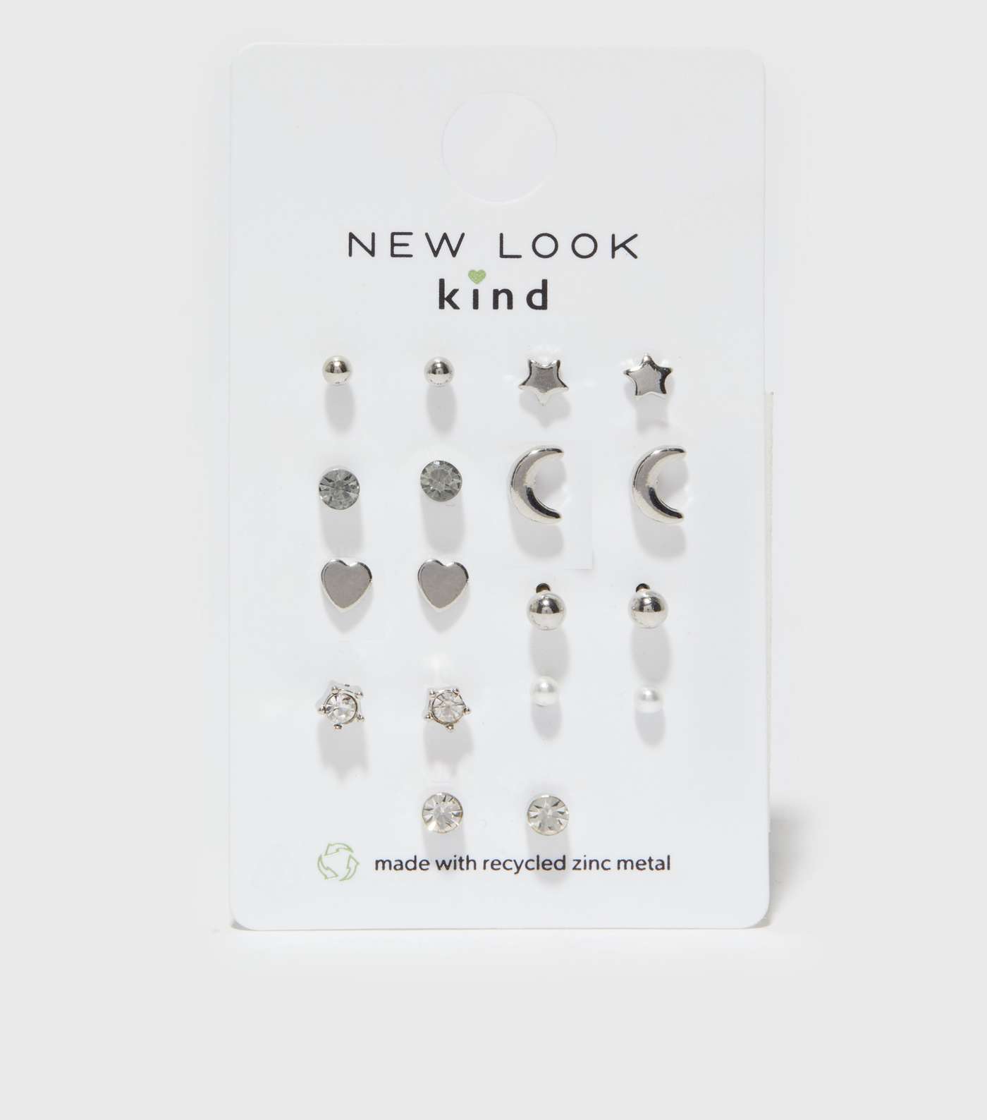 9 Pack Silver Mixed Stud Earrings Image 2