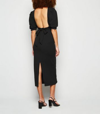 Image of Honey Behave Black Puff Sleeve Backless Dress New Look