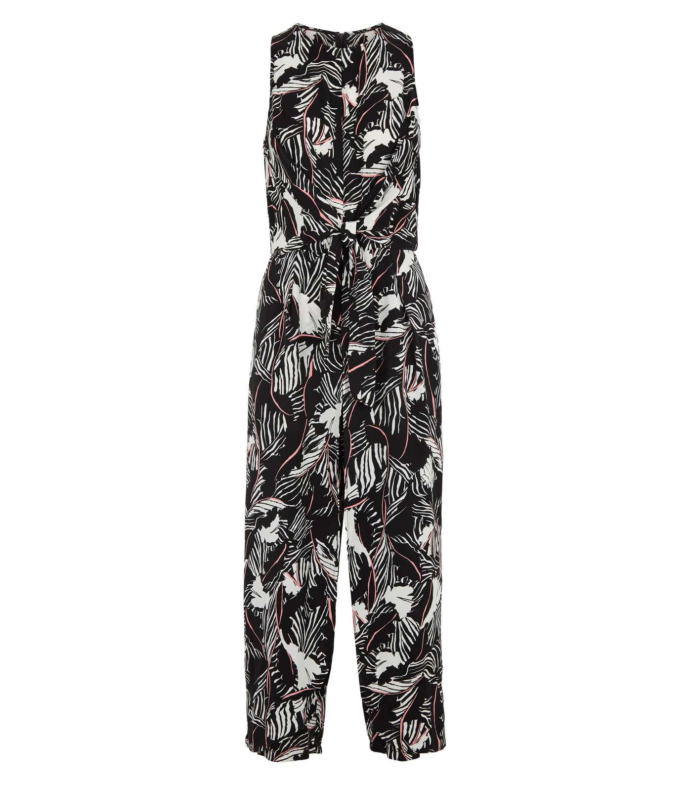 AX Paris Black Tropical Tie Waist Crop Jumpsuit Image 4