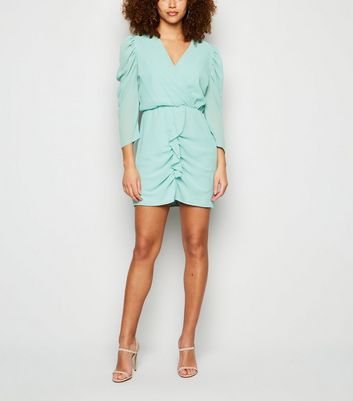 AX Paris Turquoise Chiffon Frill Trim Dress New Look